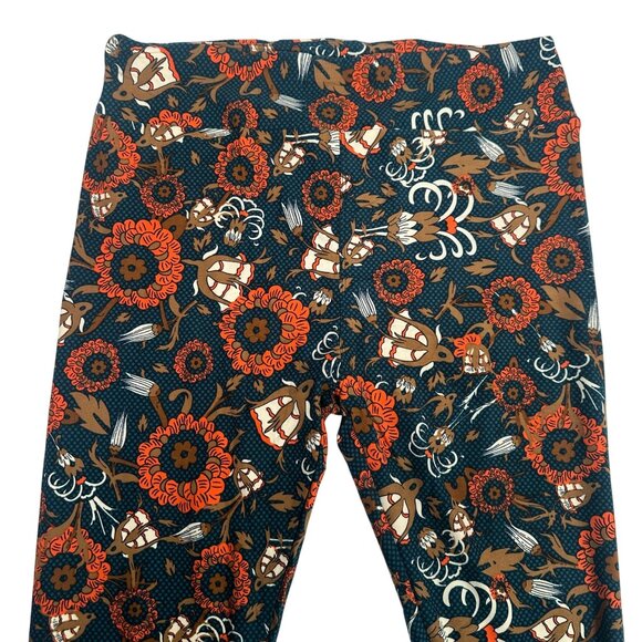 LuLaRoe Vintage Flowers Grannycore Blue Orange Brown Leggings Tall & Curvy TC - Picture 2 of 5